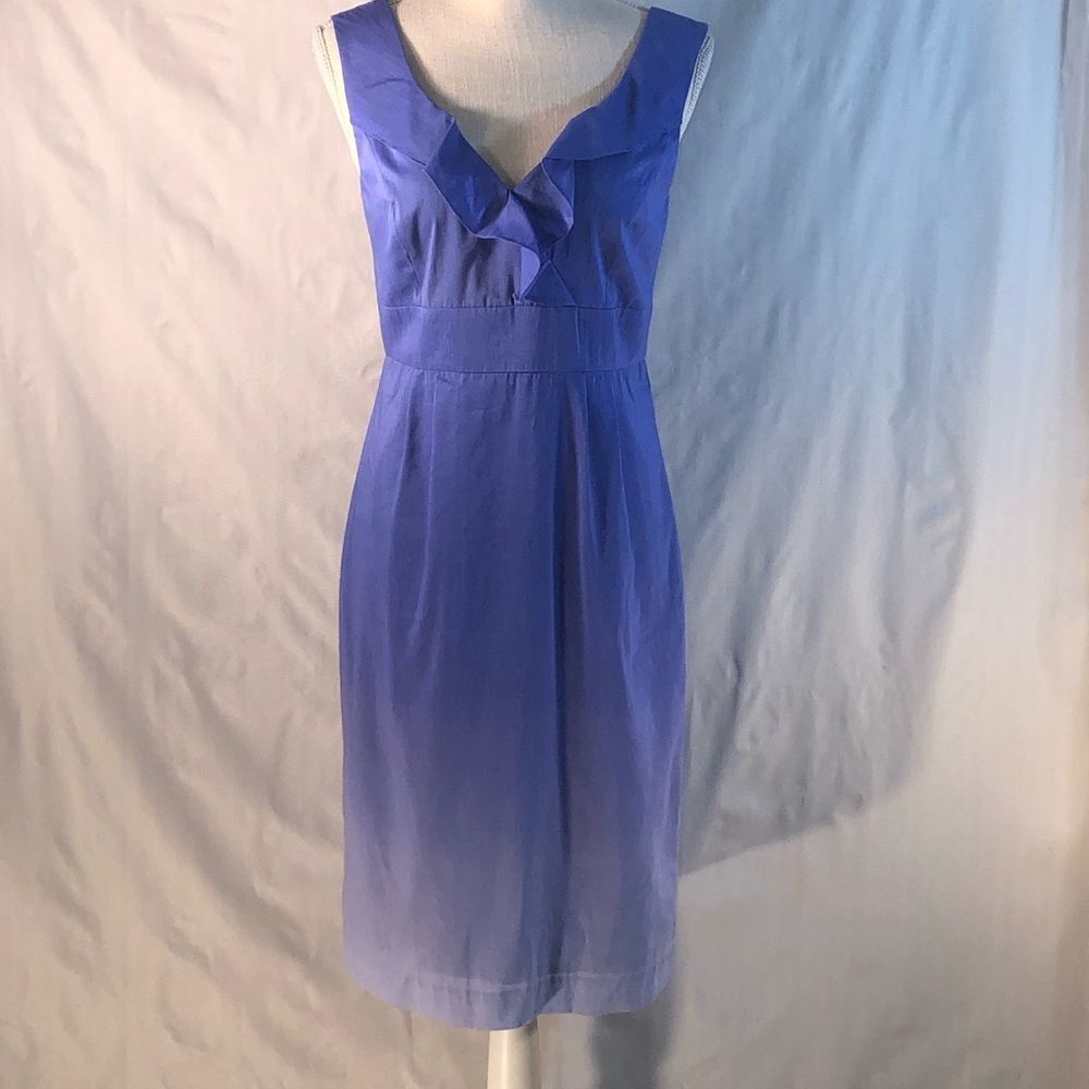 Antonio Melani Linen Light Blue Umbra Sleeveless Ruffled V Neck Sheath Dress 2 👍